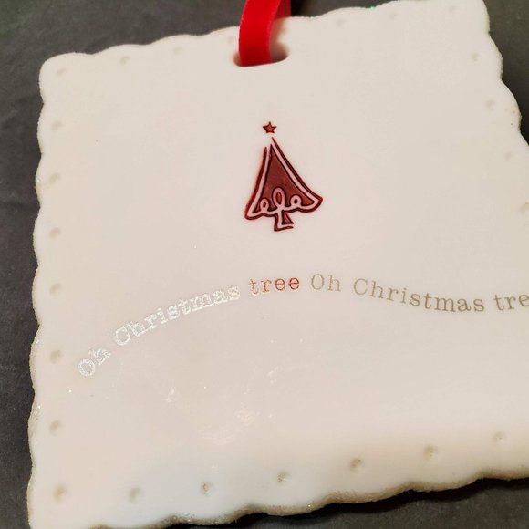 Porcelain Holiday Ornament, Oh Christmas Tree, Red White Glitter, SCF MVP Group - Picture 5 of 8